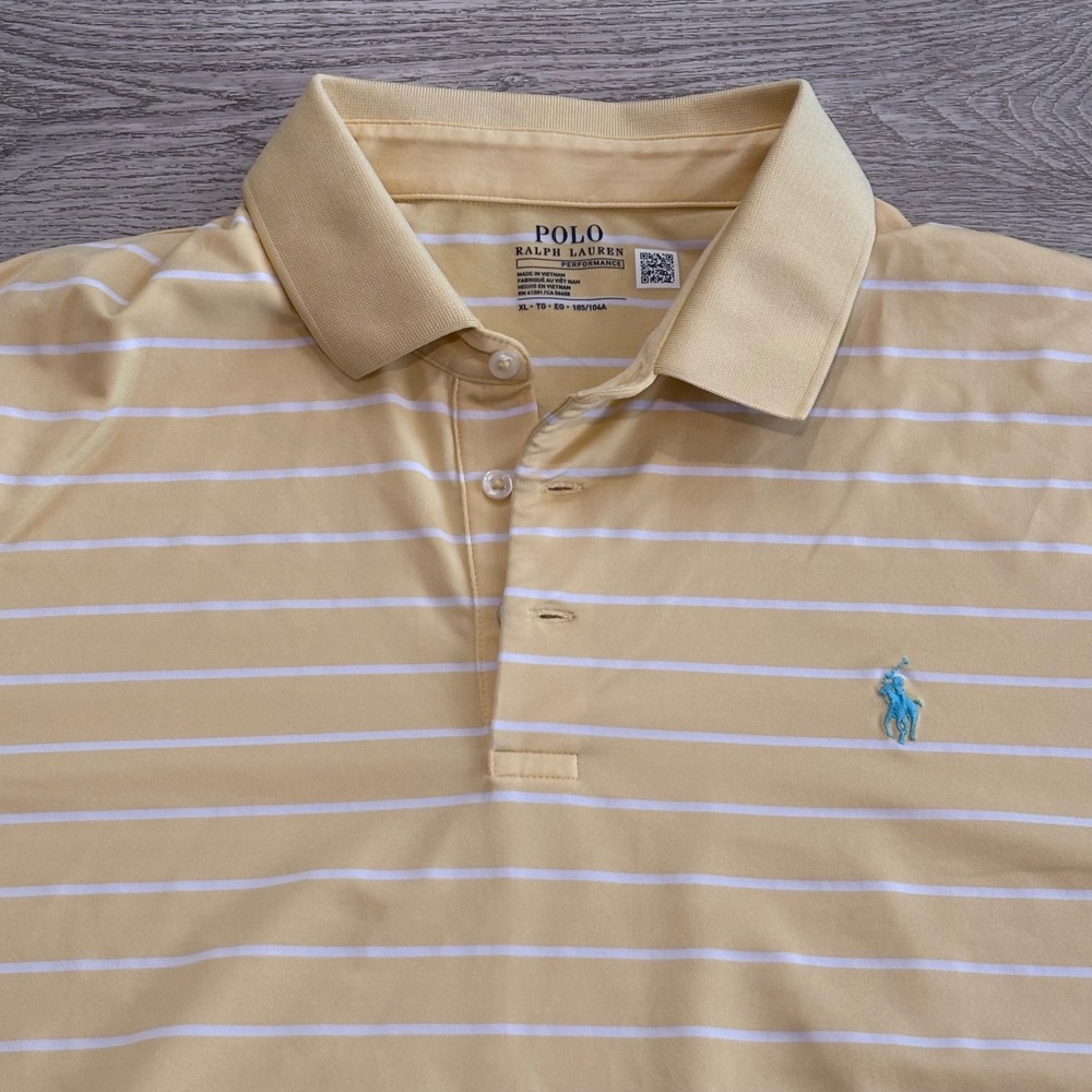 Polo Ralph Lauren Performance Polo Mens XL Yellow Striped Golf Preppy Casual